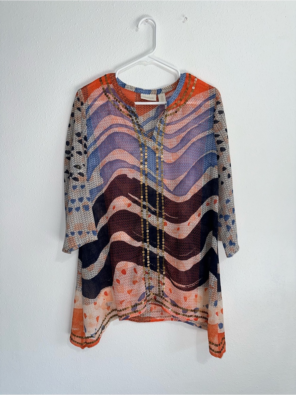 Chico's Multicolor Wave Tunic in Orange, Navy & Purple